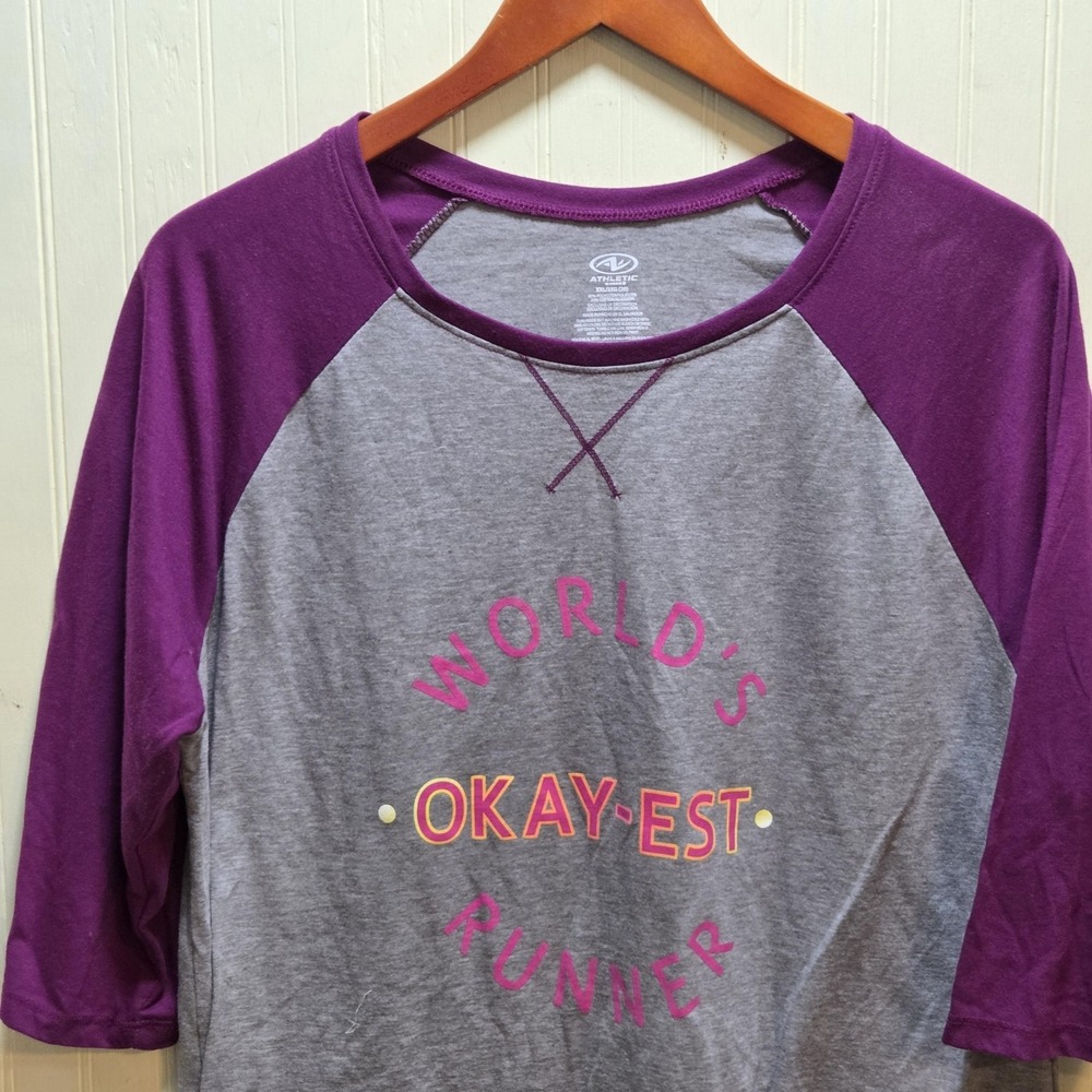 Athletic Works Shirt Womens Plus 2XL Gray Purple Worlds Okay-Est Runner Top
